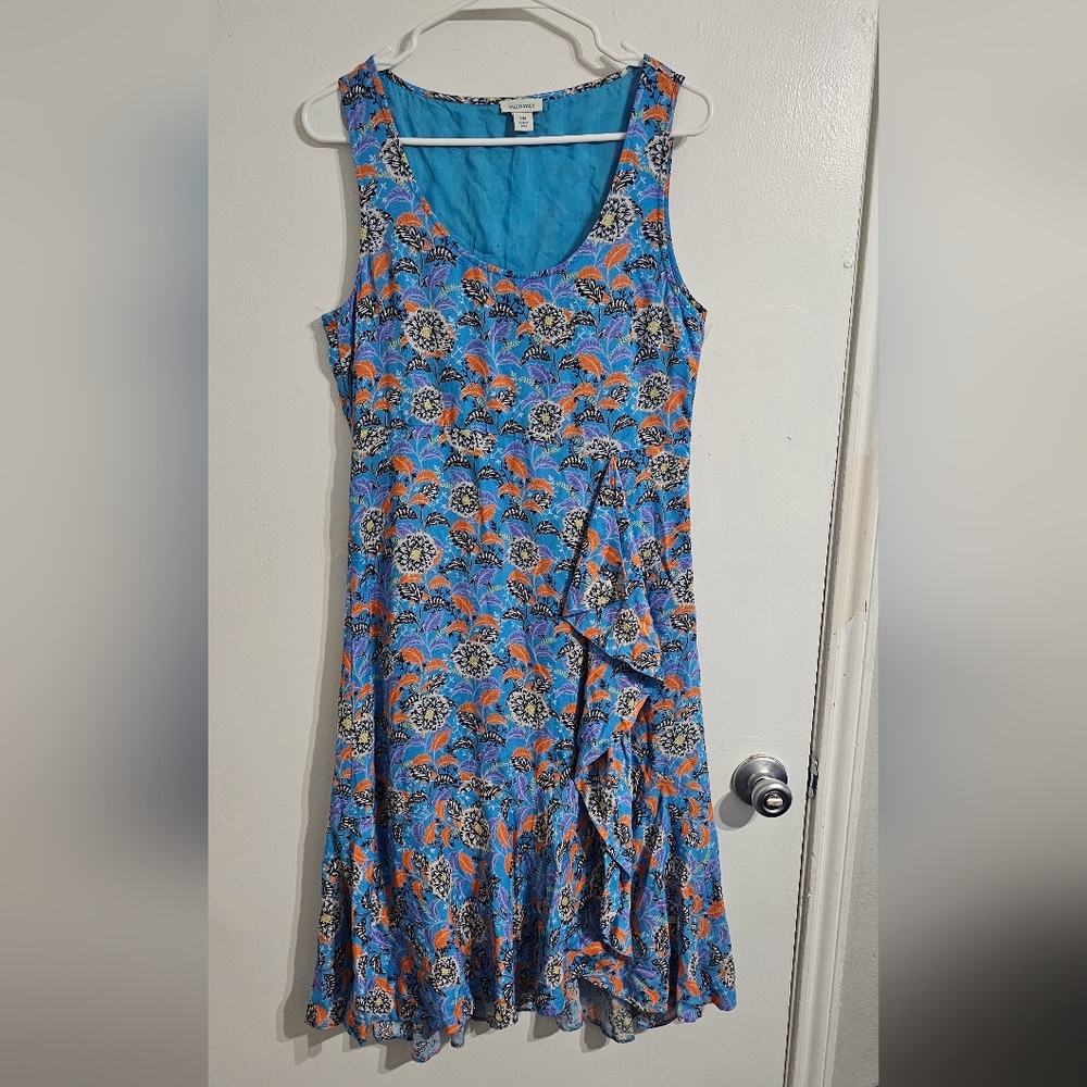Sundance Maxi Dress Womens Petite Medium Blue Floral Sleeveless Ruffle Midi Boho